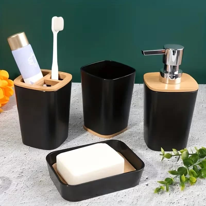 Set De Baño X 4 Piezas Bambu