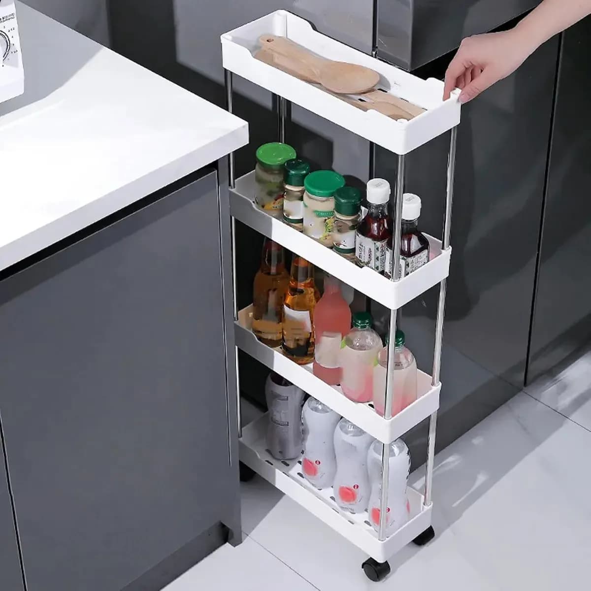 Carrito Organizador De Cocina Angosto Con 4 Estantes Ruedas